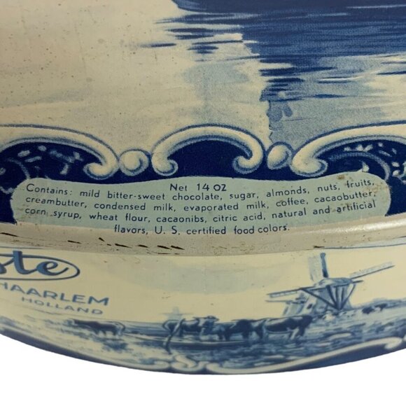 Vintage Droste Haarlem Holland Empty Tin Container Oval Blue White Designs - Picture 6 of 8